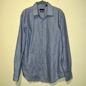 Mens Hugo Boss blue micro check dress shirt size 16 34/35